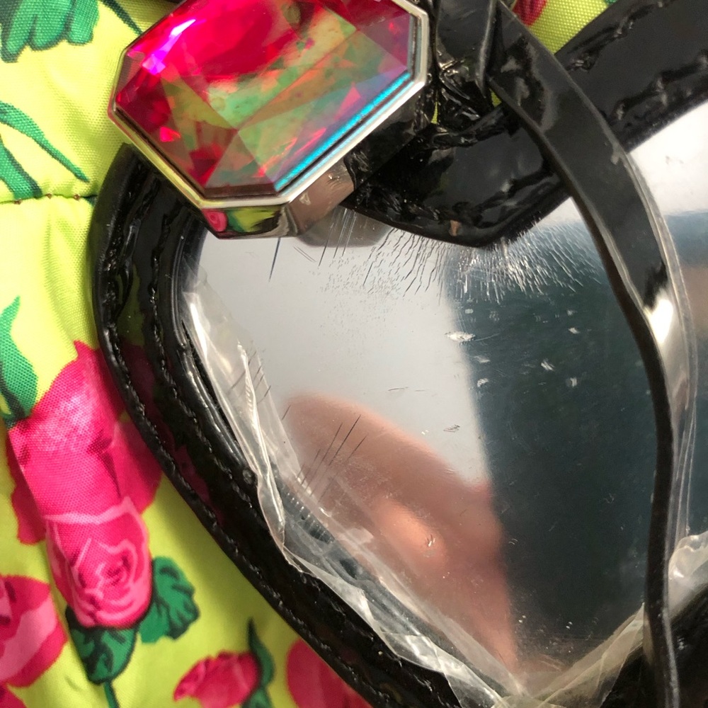 Betsey Johnson Floral Tote Bag Large Black Trim Pink Roses Neon - Picture 4 of 16